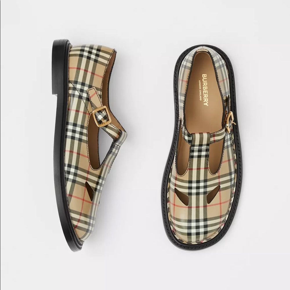 ISO Burberry Vintage Check Leather T-Bar shoes